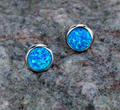 Cute Blue Fire Opal Stone Round Stud Earrings