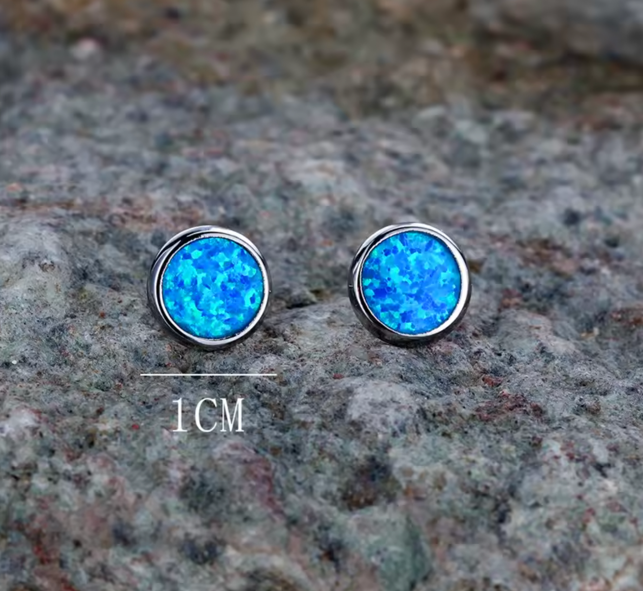 Cute Blue Fire Opal Stone Round Stud Earrings