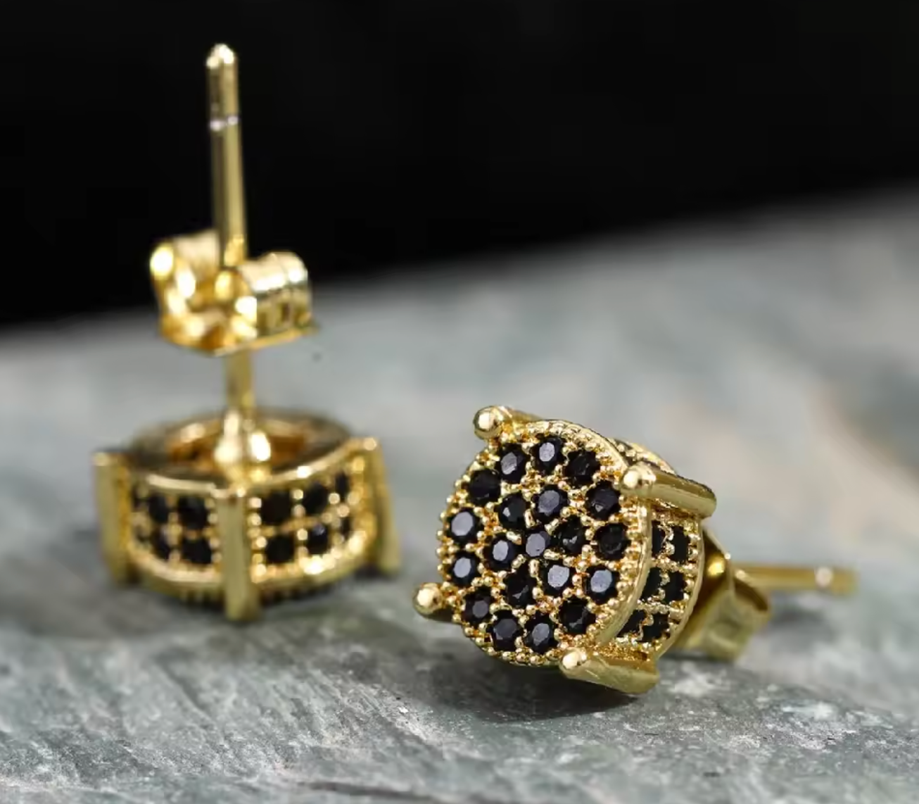 Gold & Silver Round Zircon Stud Earrings for Men & Women
