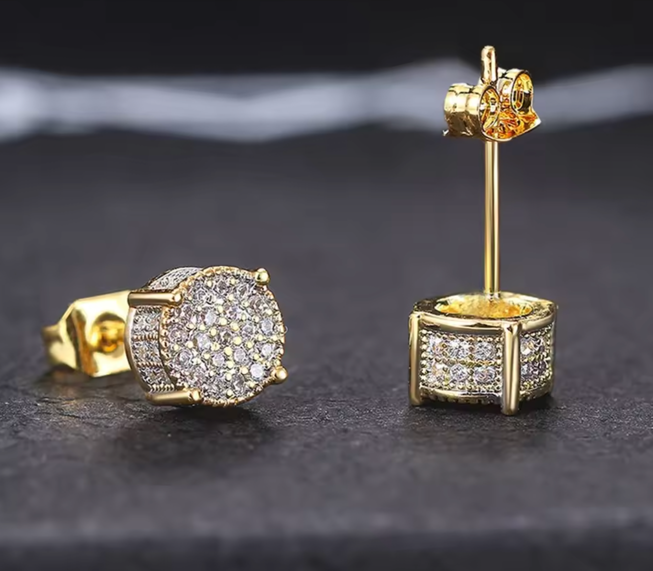 Gold & Silver Round Zircon Stud Earrings for Men & Women