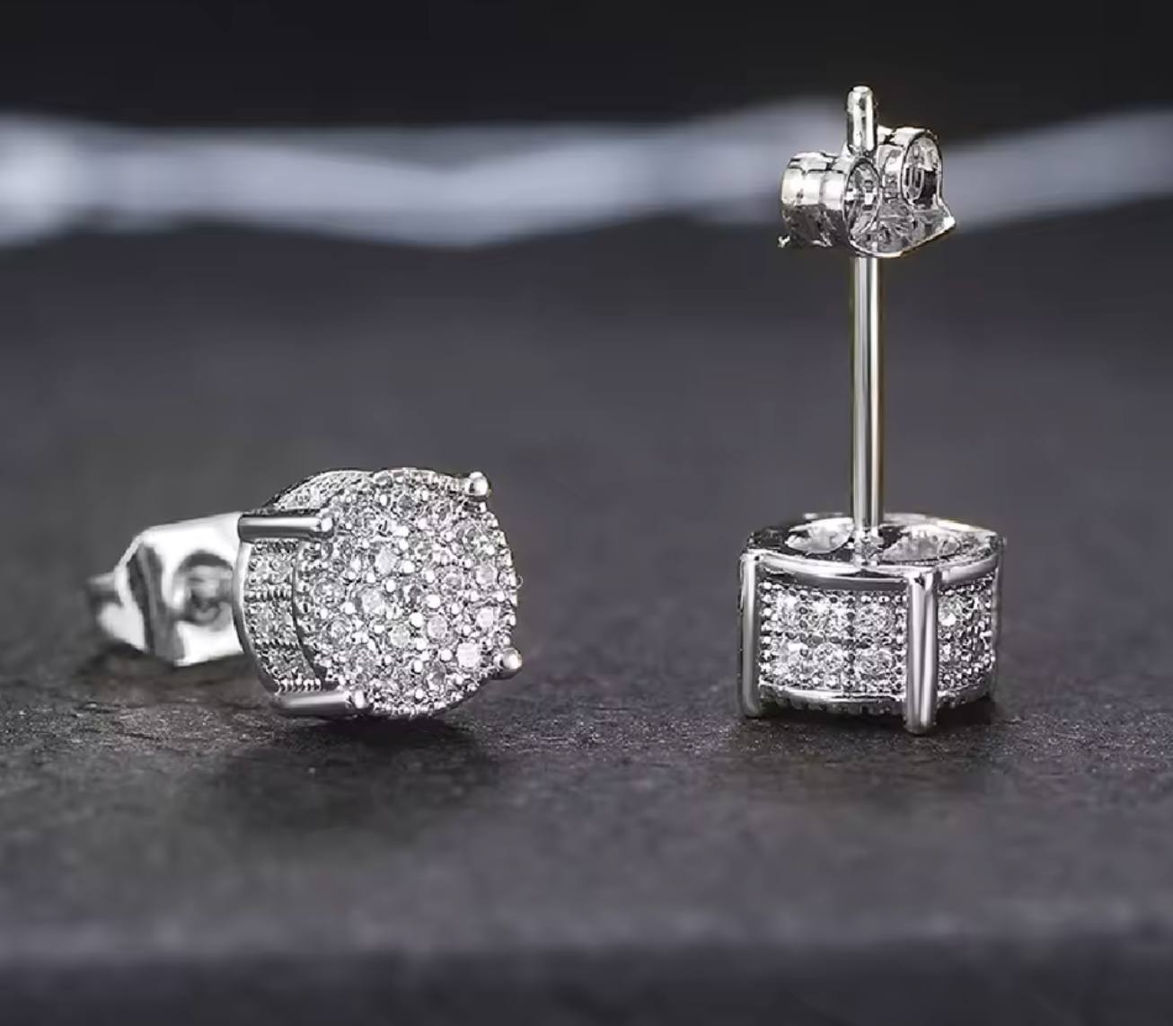 Gold & Silver Round Zircon Stud Earrings for Men & Women