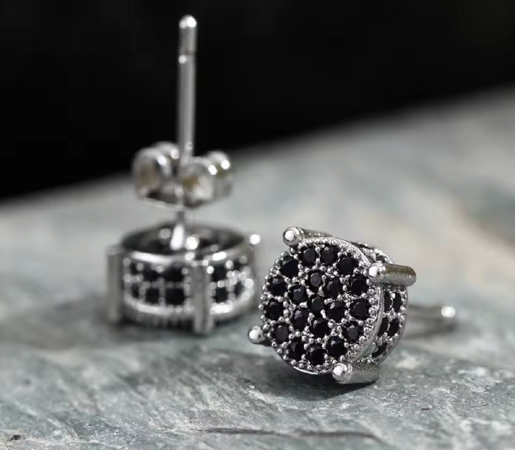 Gold & Silver Round Zircon Stud Earrings for Men & Women