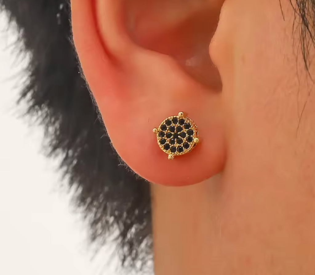 Gold & Silver Round Zircon Stud Earrings for Men & Women