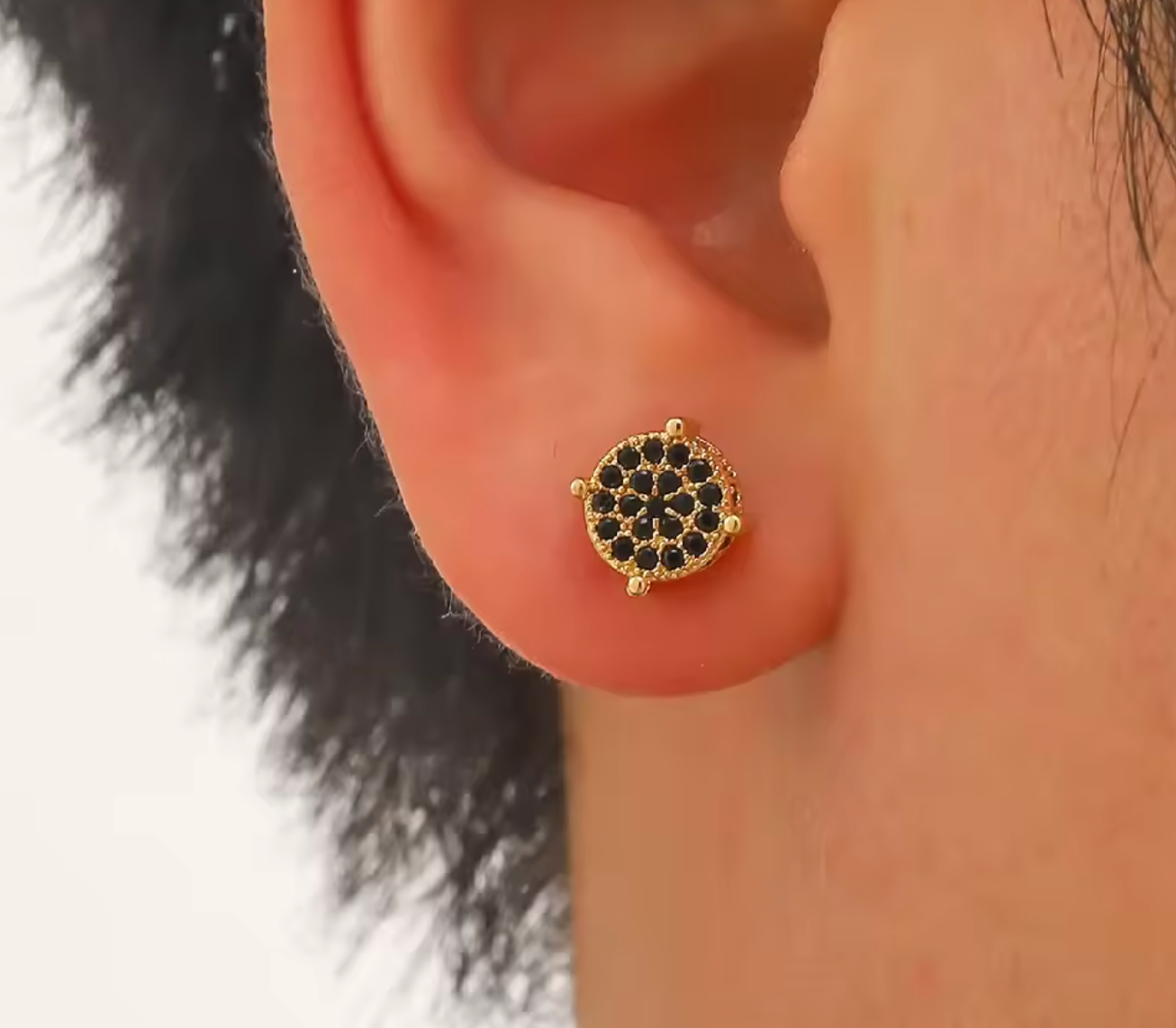 Gold & Silver Round Zircon Stud Earrings for Men & Women