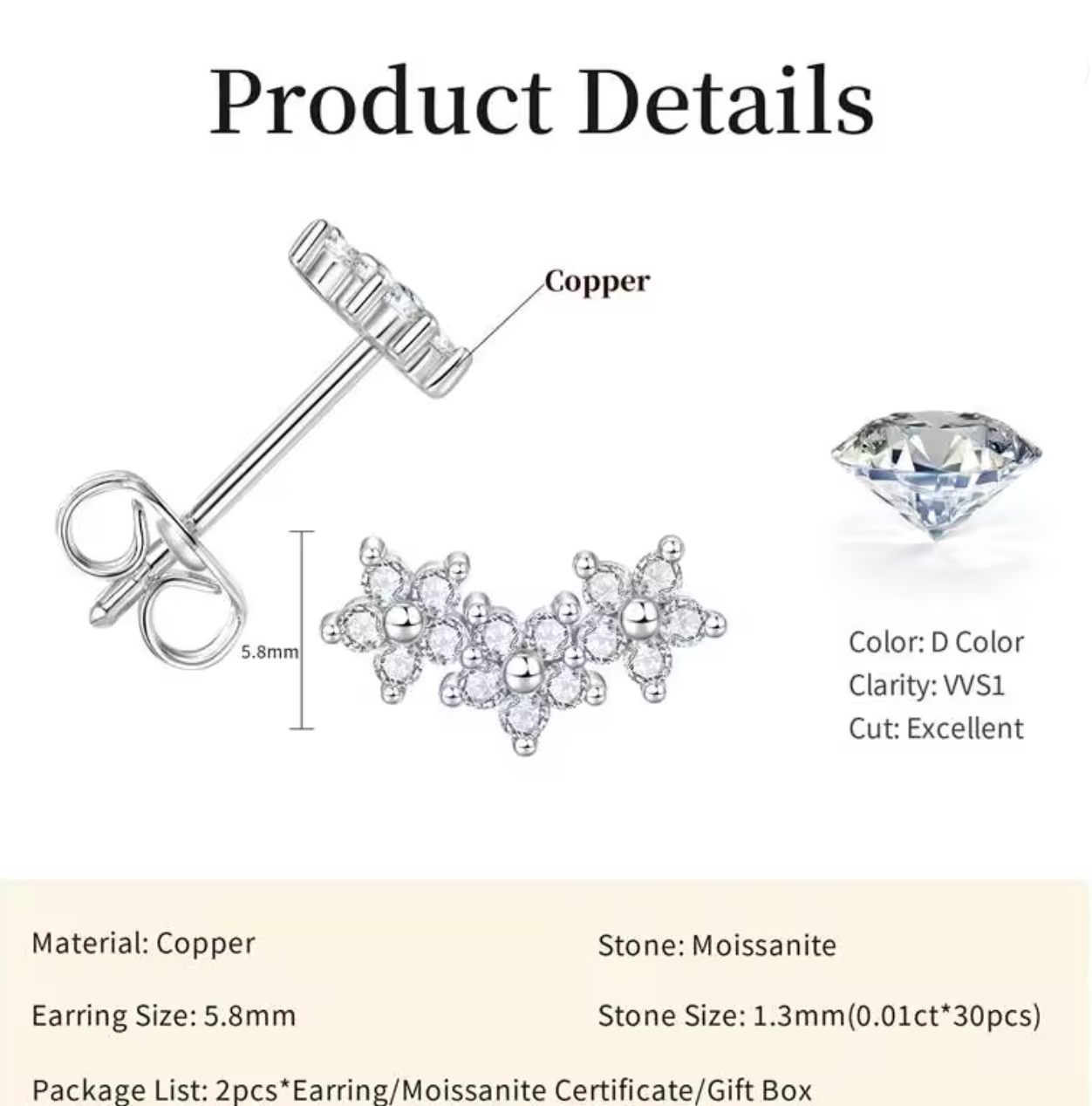 Certified Moissanite Flower Stud Earrings for Women