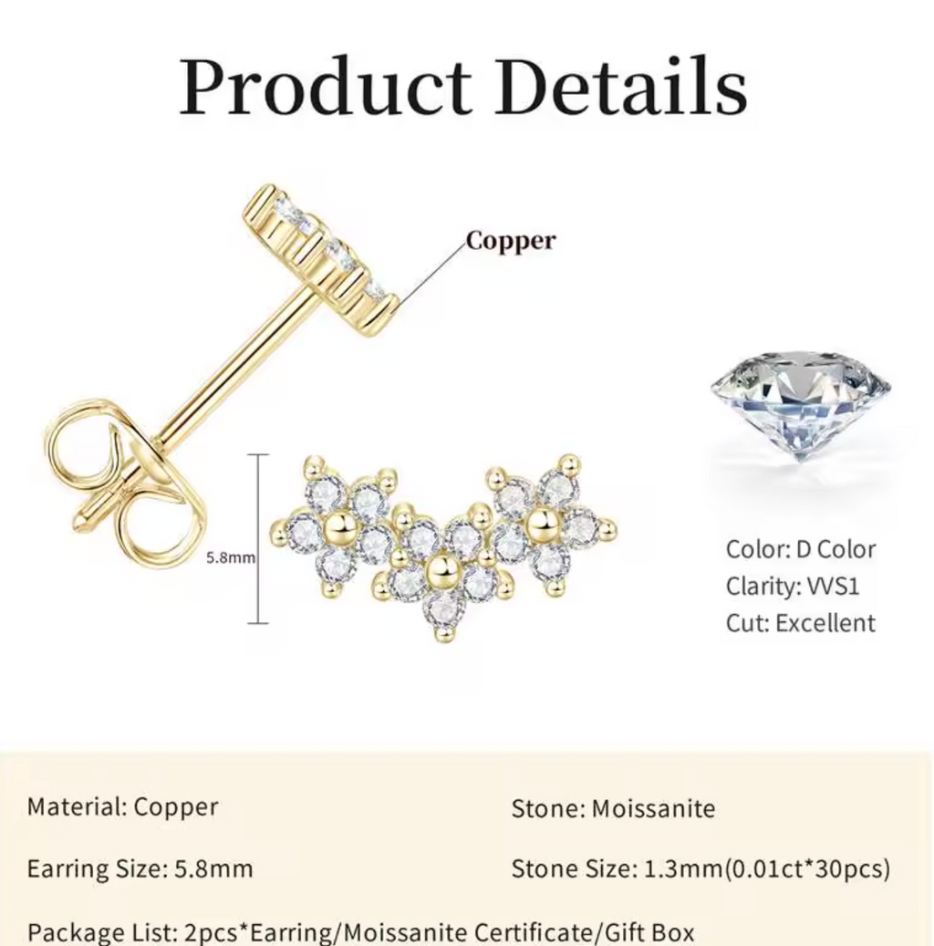 Certified Moissanite Flower Stud Earrings for Women