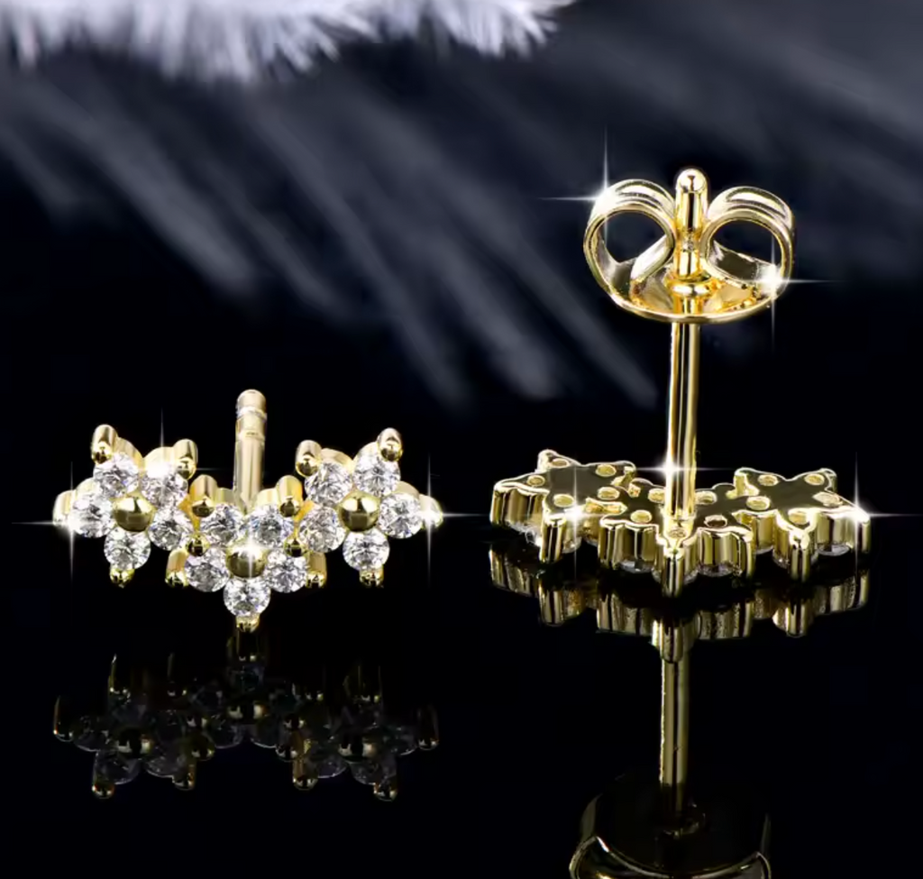 Certified Moissanite Flower Stud Earrings for Women