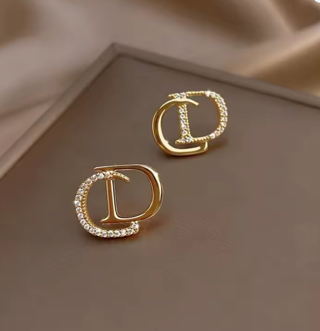 CD Letter Stud Earrings for Women