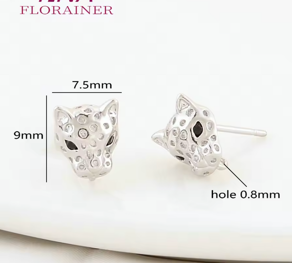 18K Gold Color Brass Leopard Shape Stud Earrings with Zircon