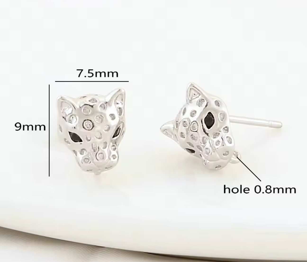 18K Gold Color Brass Leopard Shape Stud Earrings with Zircon