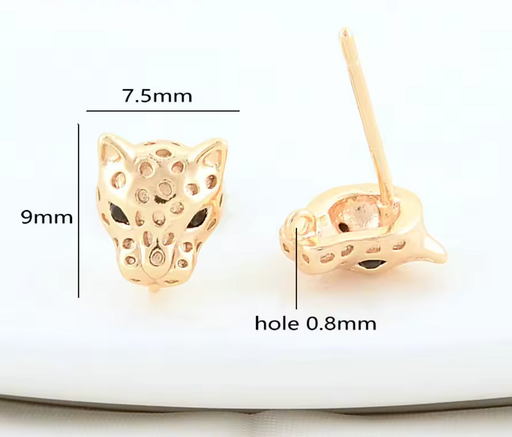 18K Gold Color Brass Leopard Shape Stud Earrings with Zircon