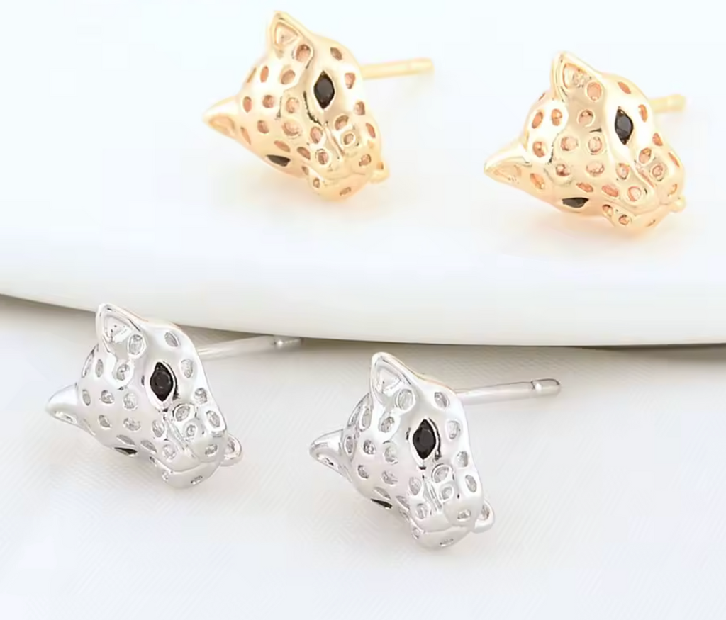18K Gold Color Brass Leopard Shape Stud Earrings with Zircon