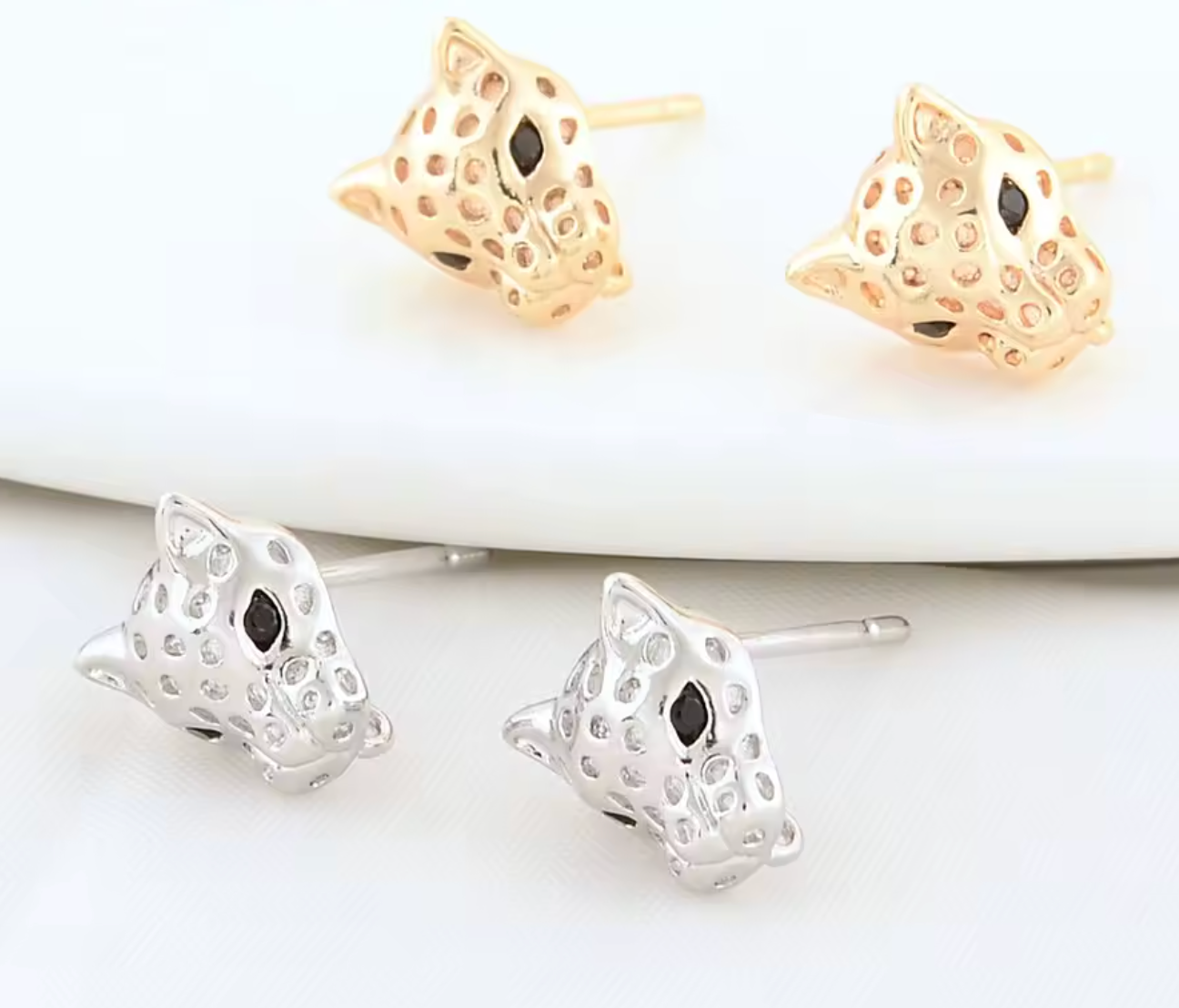 18K Gold Color Brass Leopard Shape Stud Earrings with Zircon