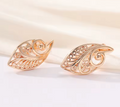 Elegant Hand-Carved Hollow Leaf Shaped Gold Plated Dangle Earrings for Women