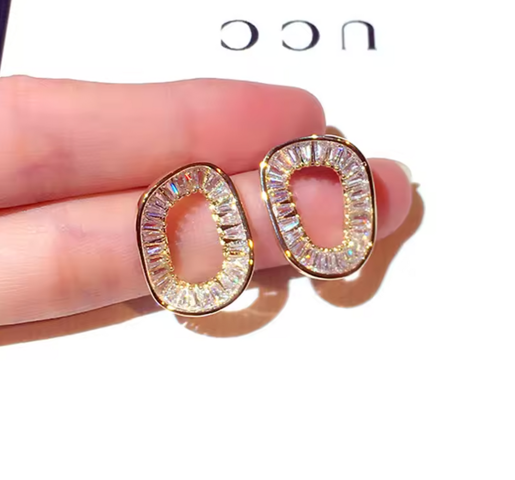 Super Shining Cubic Zircon Square Stud Earrings for Women