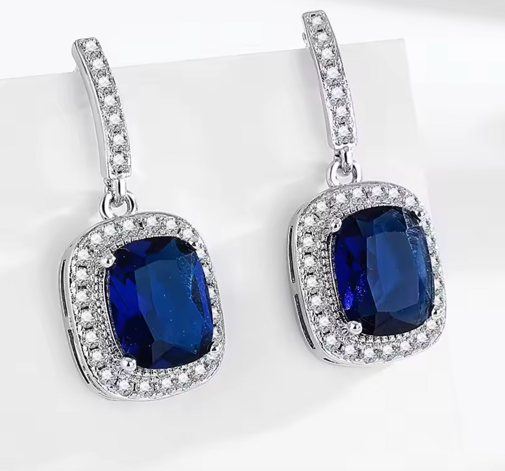 925 Silver Sapphire Zircon Gemstone Earrings for Women