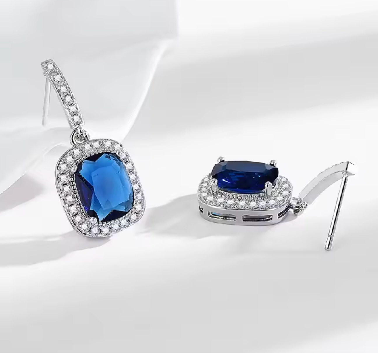 925 Silver Sapphire Zircon Gemstone Earrings for Women