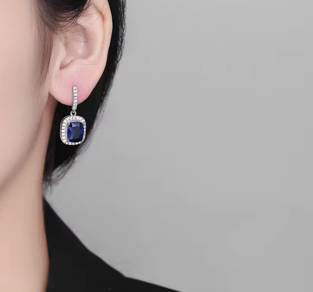 925 Silver Sapphire Zircon Gemstone Earrings for Women